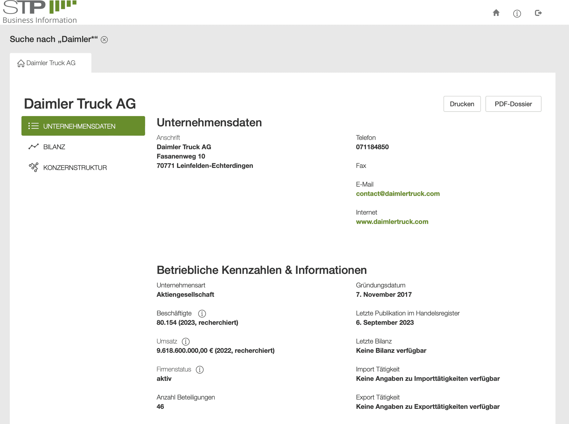BizApp - die STP Firmendatenbank (für Insolvenzverwalter)